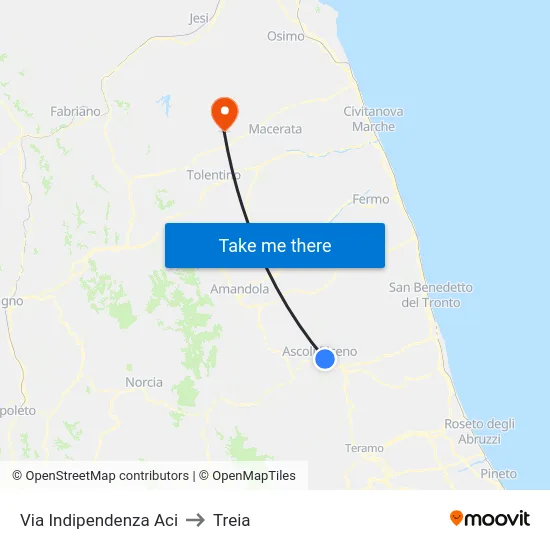 Via Indipendenza Aci to Treia map