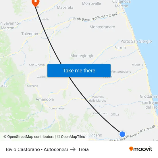 Bivio Castorano - Autosenesi to Treia map