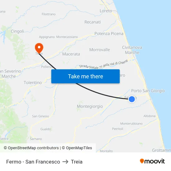 Fermo - San Francesco to Treia map