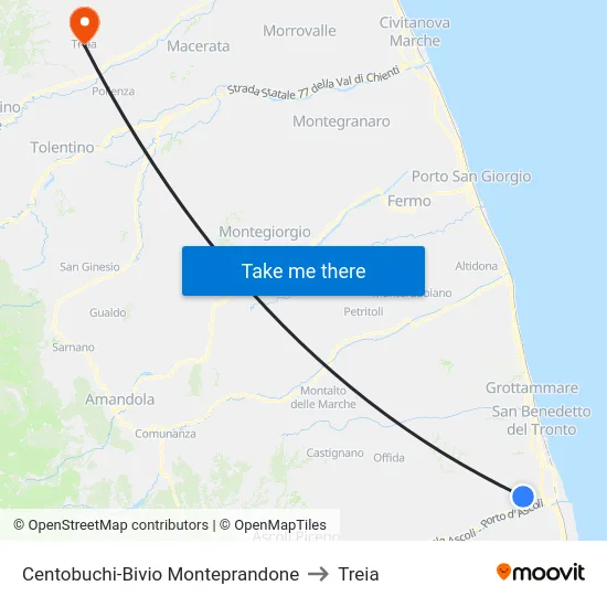 Centobuchi-Bivio Monteprandone to Treia map