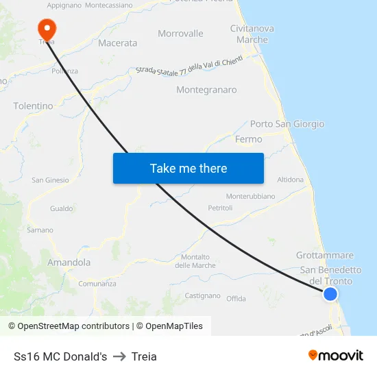 Ss16 MC Donald's to Treia map