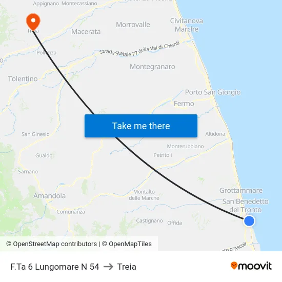 F.Ta 6 Lungomare N 54 to Treia map