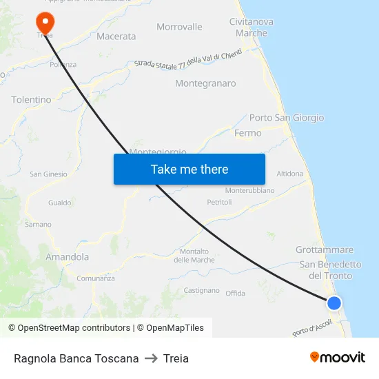 Ragnola Banca Toscana to Treia map