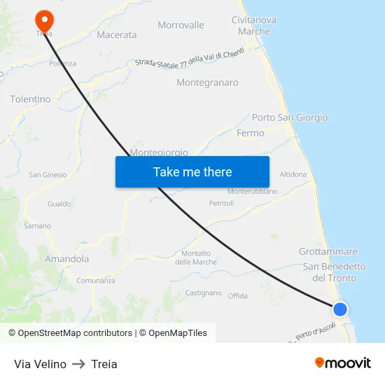 Via Velino to Treia map