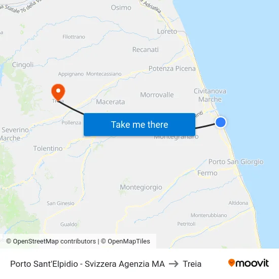 Porto Sant'Elpidio - Svizzera Agenzia MA to Treia map