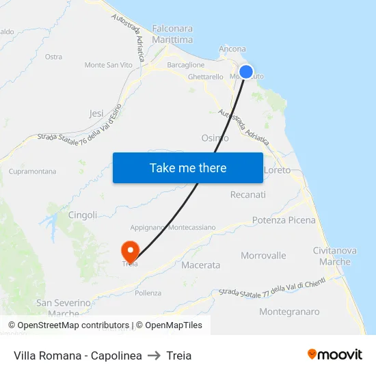 Villa Romana - Capolinea to Treia map