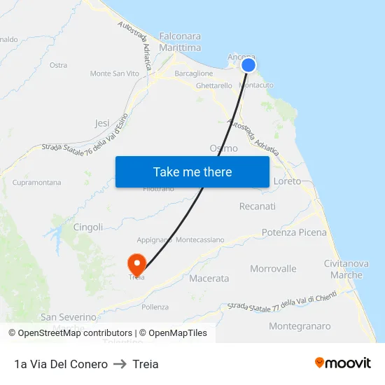 1a Via Del Conero to Treia map