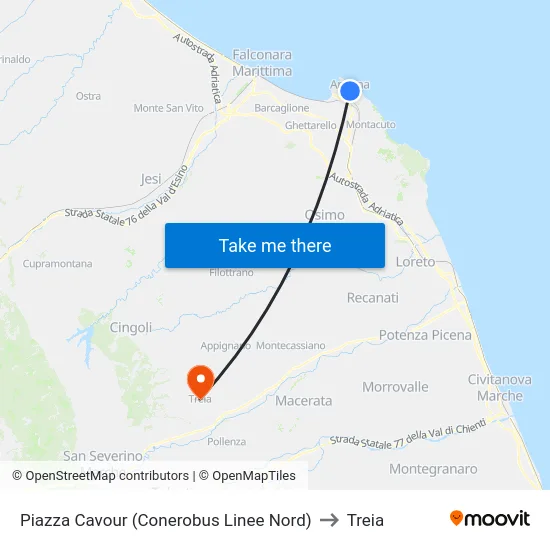 Piazza Cavour (Conerobus Linee Nord) to Treia map