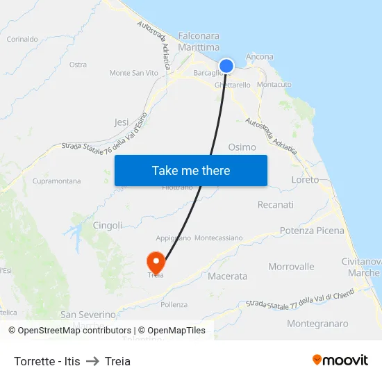 Torrette - Itis to Treia map