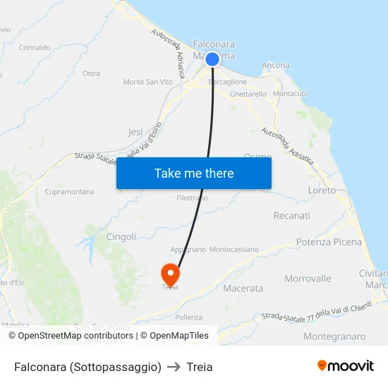 Falconara (Sottopassaggio) to Treia map