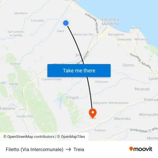 Filetto (Via Intercomunale) to Treia map