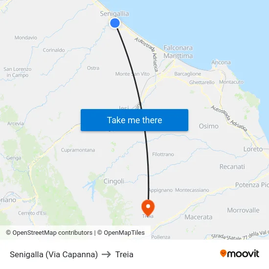 Senigalla (Via Capanna) to Treia map