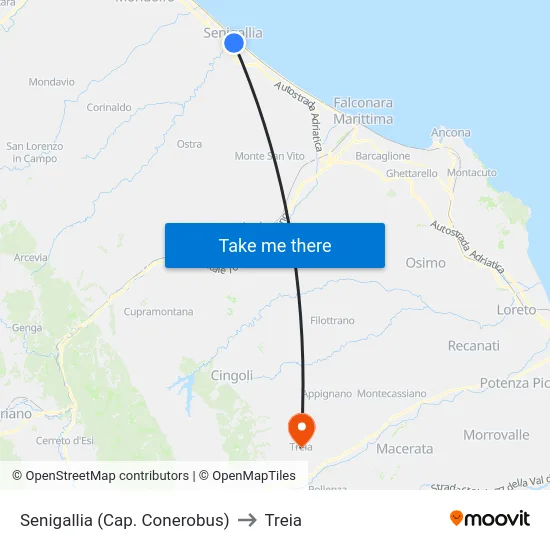 Senigallia (Cap. Conerobus) to Treia map