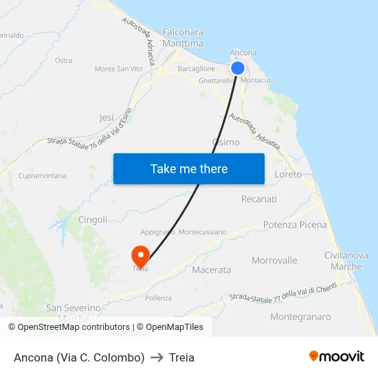 Ancona  (Via C. Colombo) to Treia map