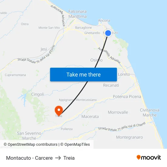 Montacuto - Carcere to Treia map