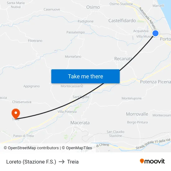 Loreto (Stazione F.S.) to Treia map