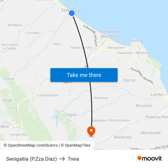 Senigallia  (P.Zza Diaz) to Treia map