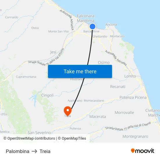 Palombina to Treia map