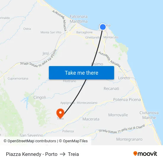 Piazza Kennedy - Porto to Treia map