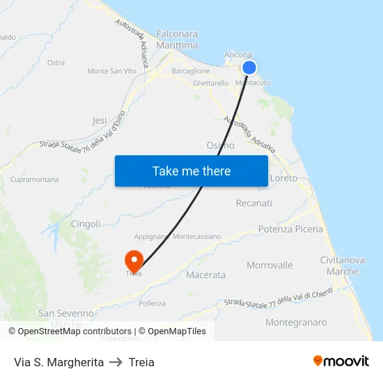 Via S. Margherita to Treia map