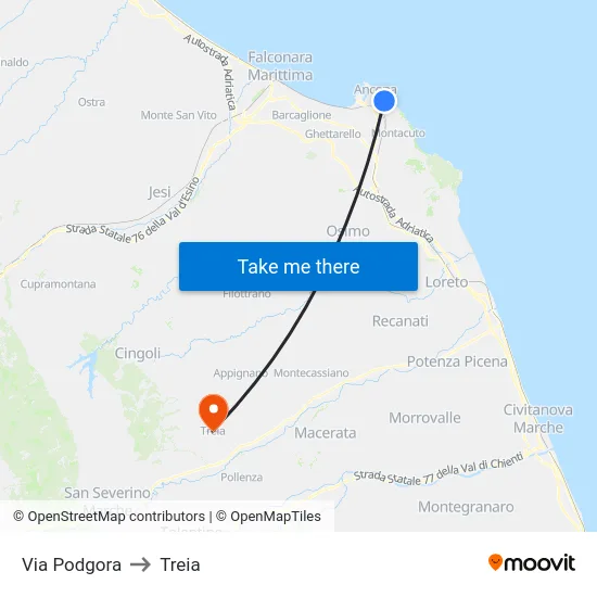 Via Podgora to Treia map