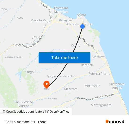 Passo Varano to Treia map