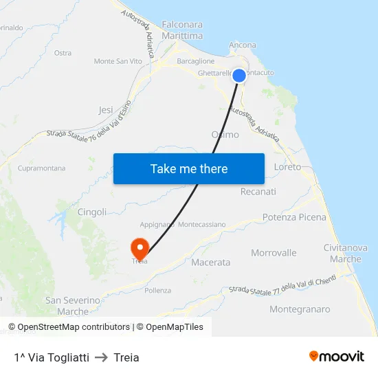 1st Togliatti Street to Treia map