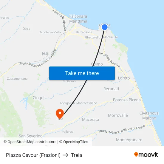 Piazza Cavour (Frazioni) to Treia map