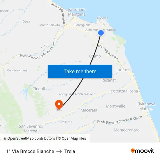 1^ Via Brecce Bianche to Treia map