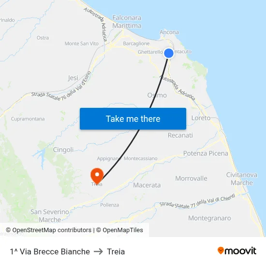 1st Via Brecce Bianche to Treia map