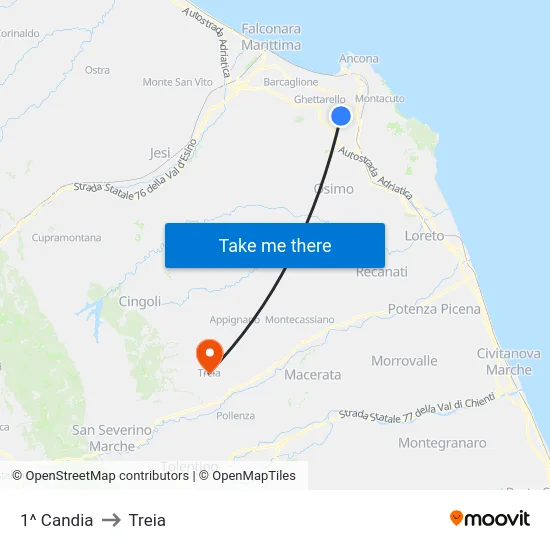 1^ Candia to Treia map