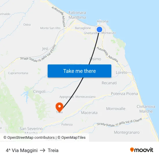 4^ Via Maggini to Treia map