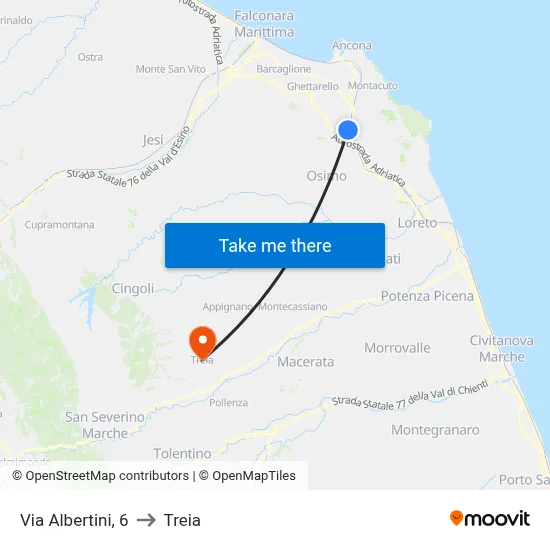 Via Albertini, 6 to Treia map
