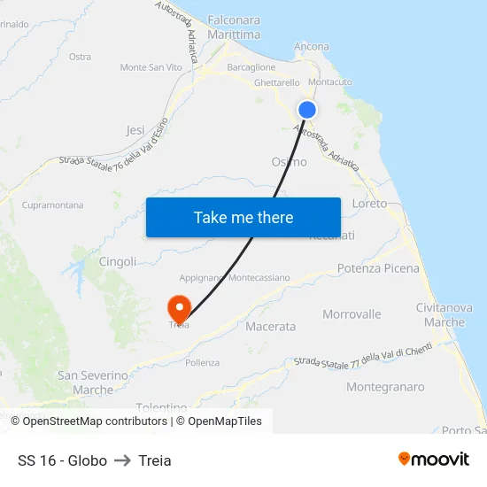 SS 16 - Globo to Treia map