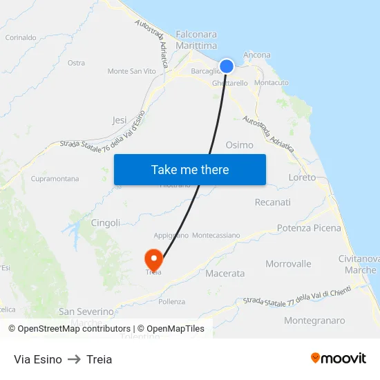 Via Esino to Treia map
