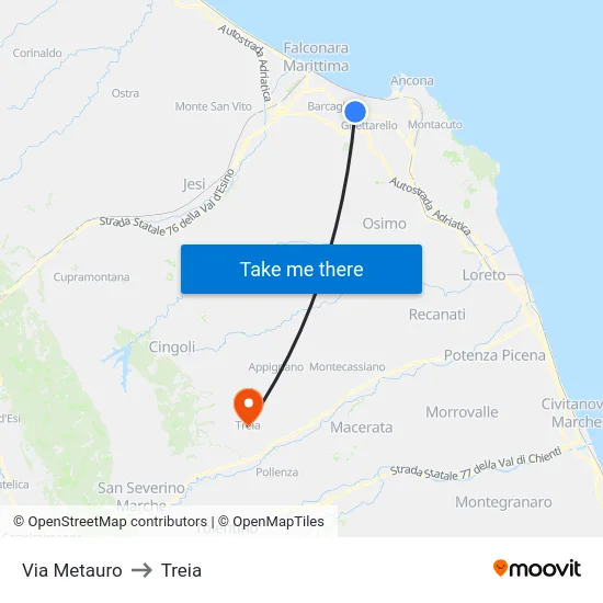 Via Metauro to Treia map