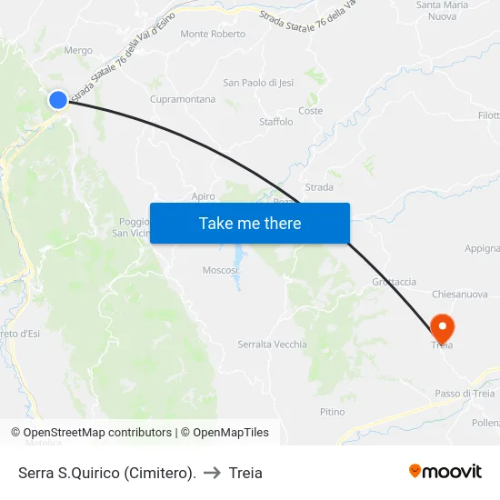 Serra S.Quirico (Cimitero). to Treia map