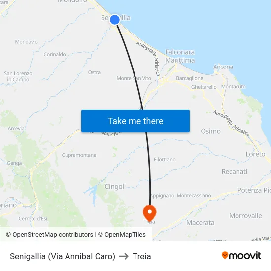 Senigallia (Via Annibal Caro) to Treia map