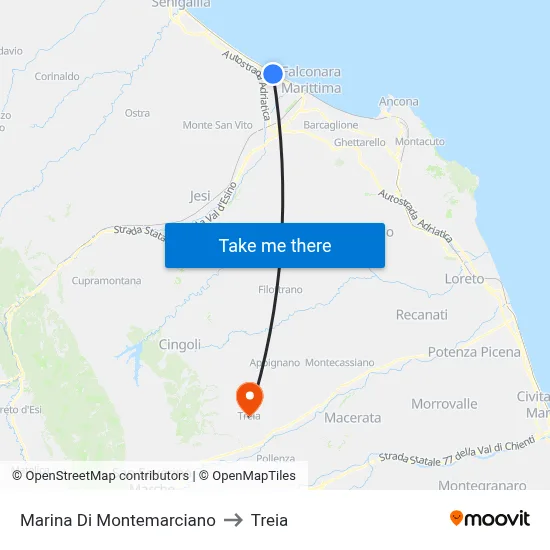 Marina Di Montemarciano to Treia map