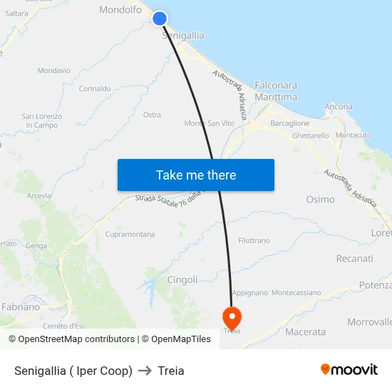 Senigallia ( Iper Coop) to Treia map