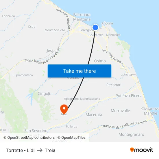 Torrette - Lidl to Treia map
