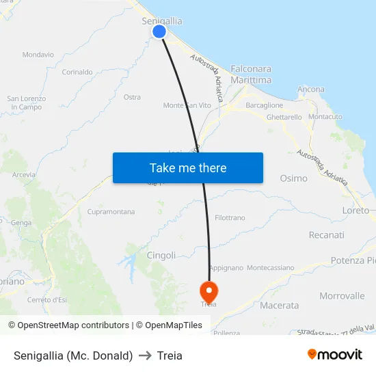 Senigallia (Mc. Donald) to Treia map