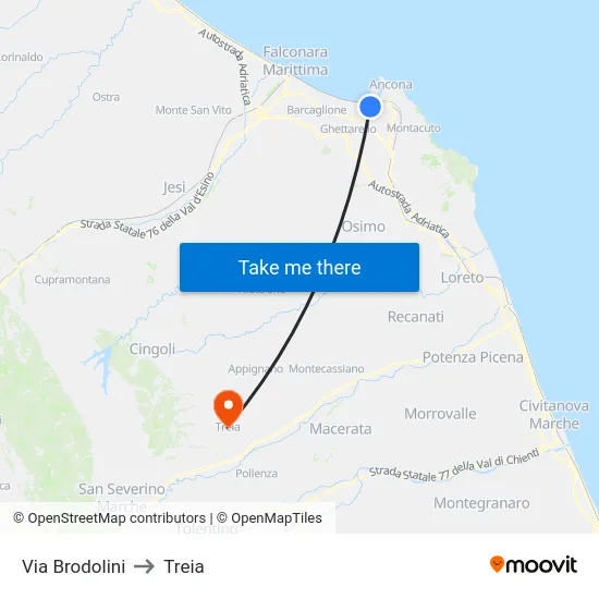 Via Brodolini to Treia map