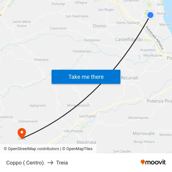 Coppo ( Centro). to Treia map