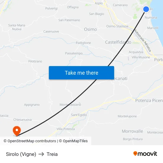 Sirolo (Vigne) to Treia map