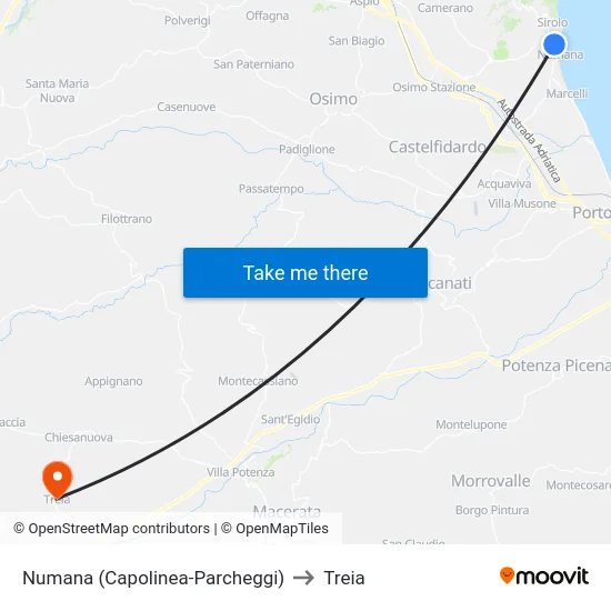 Numana (Capolinea-Parcheggi) to Treia map