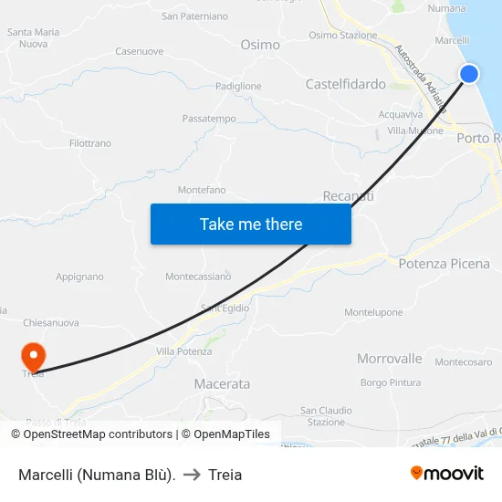Marcelli (Numana Blue) to Treia map