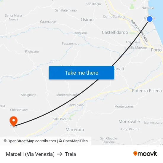 Marcelli (Via Venezia) to Treia map