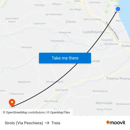 Sirolo (Via Peschiera) to Treia map