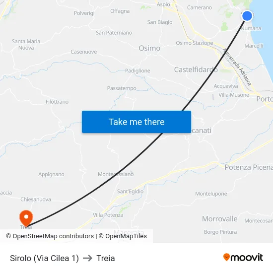 Sirolo (Via Cilea 1) to Treia map